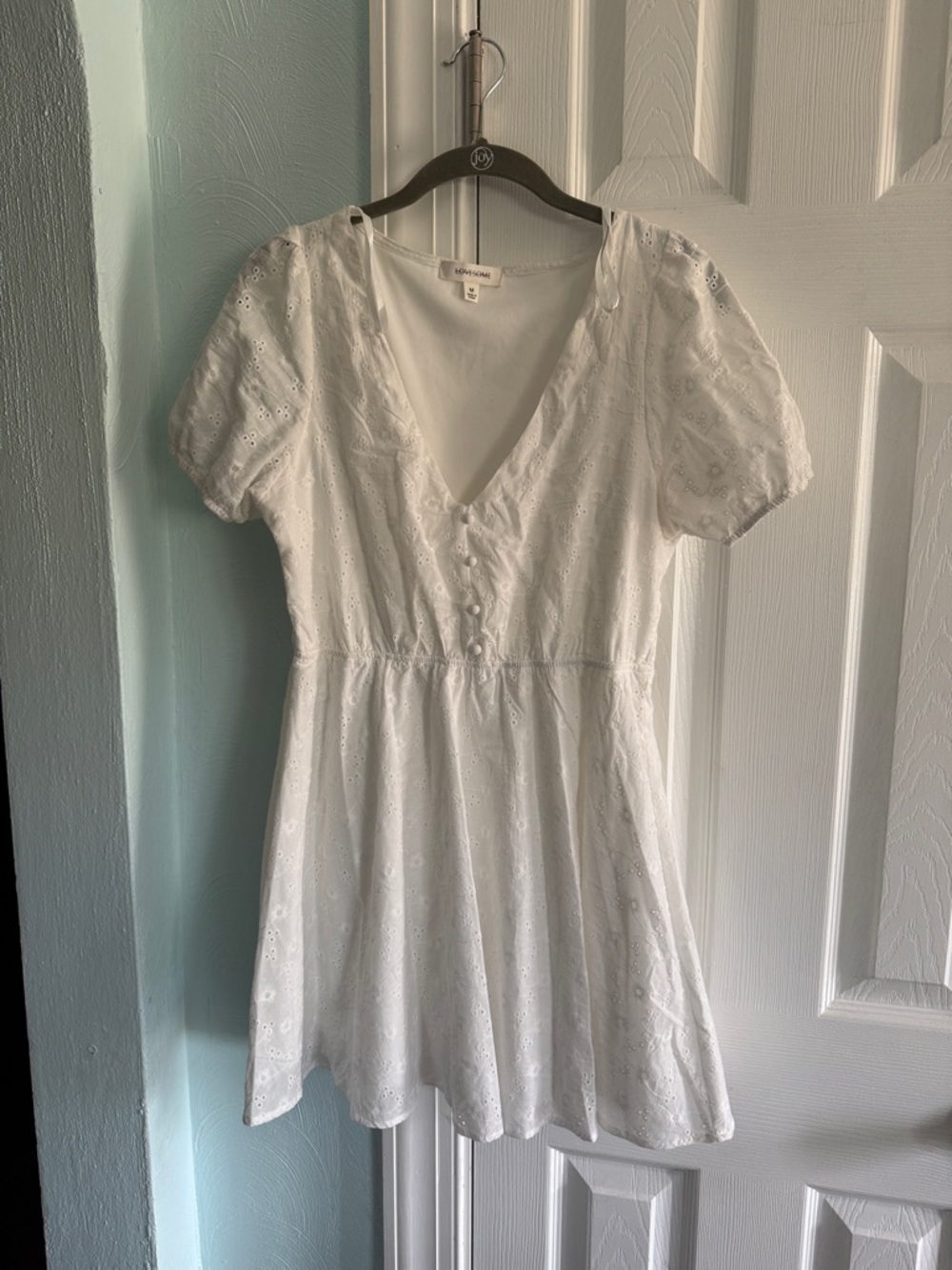 White Eyelet Puff-Sleeve Mini Dress
